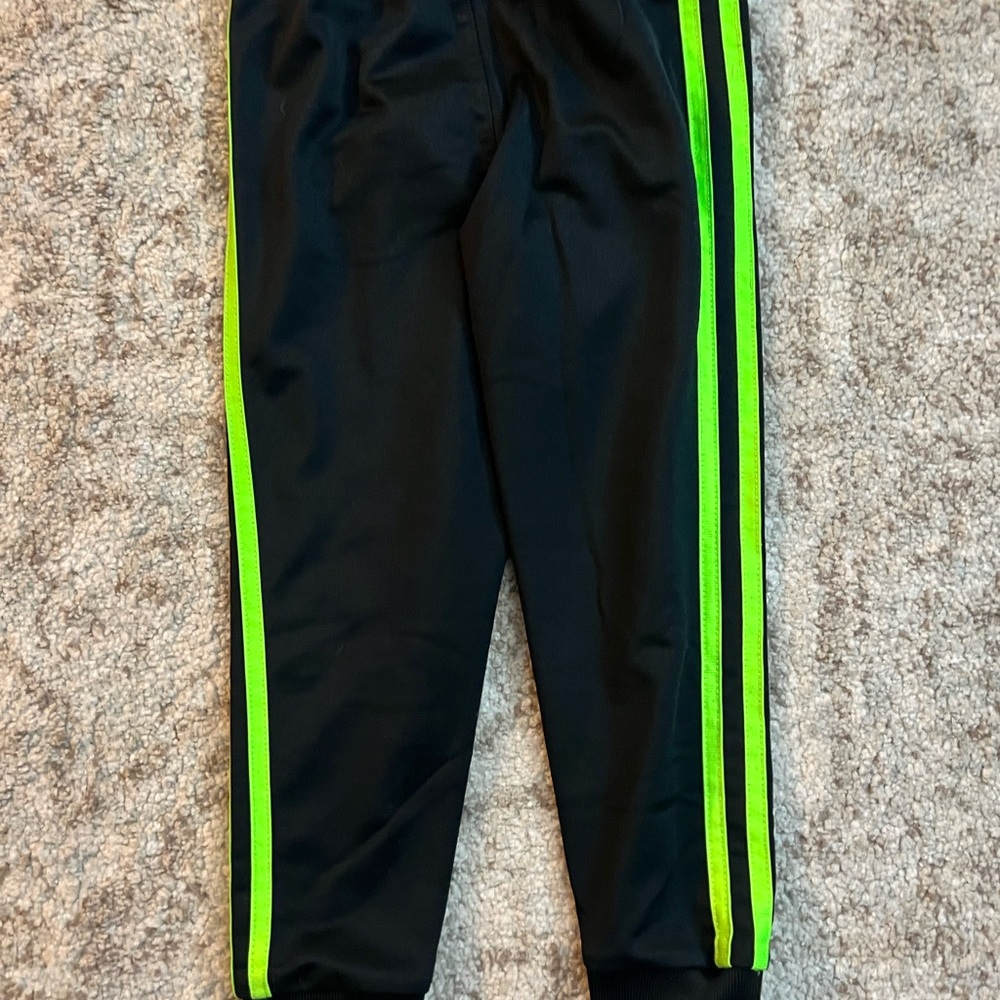 Adidas Kids Sweatpants in Black and Gray with Neon Green Stripes - Picture 4 of 7